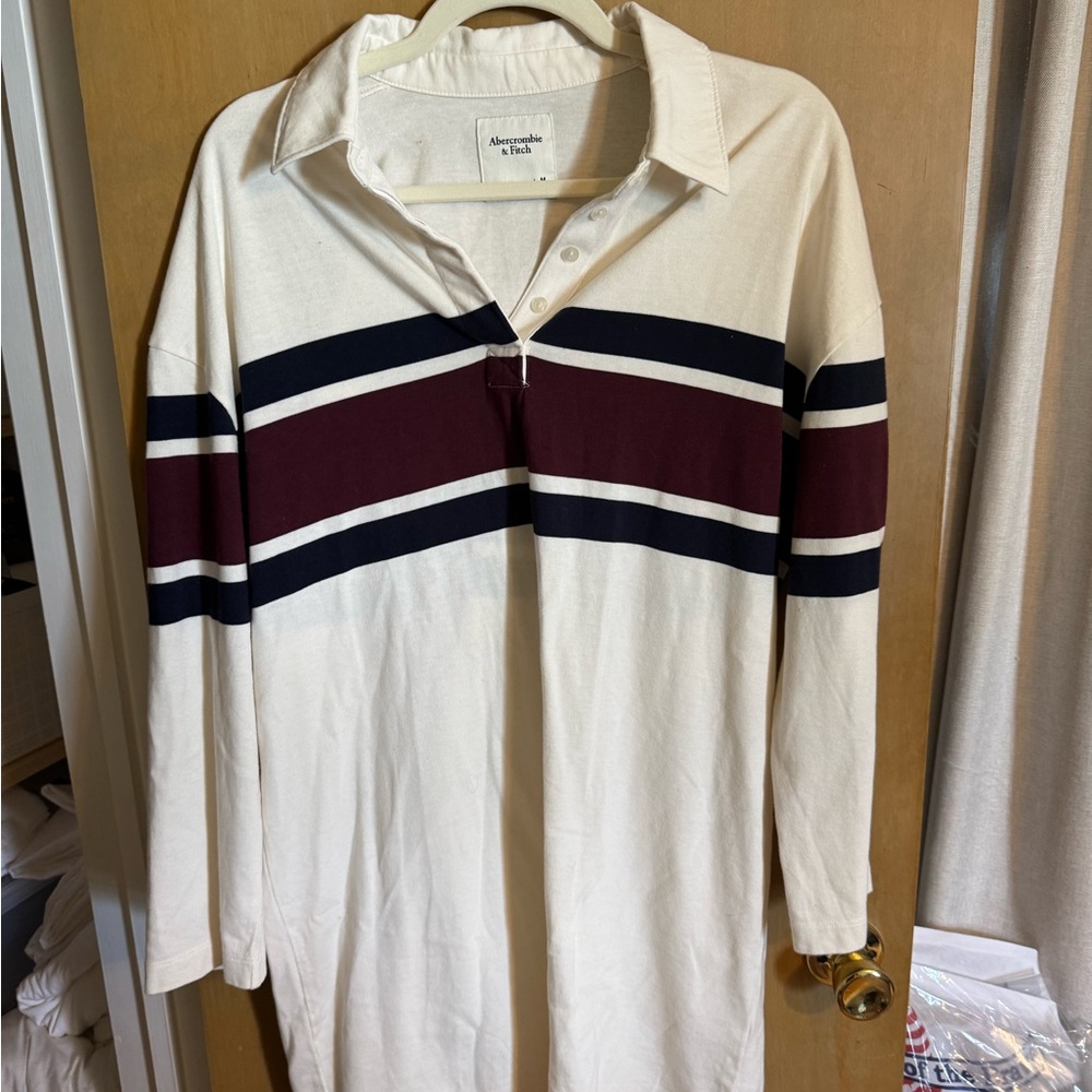 Abercrombie & Fitch Cream Rugby dress with Navy and Burgundy Stripes